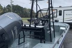 Boat parked outside shop after service